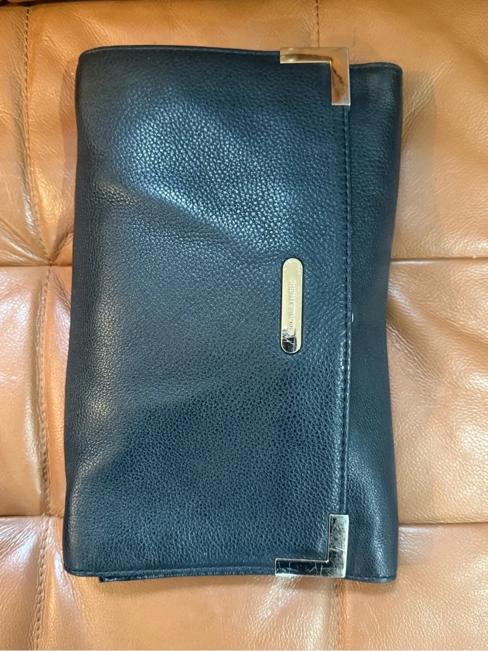 Michael Kors Teal Pebbled Leather Fold-Over Briefcase Clutch with Gold Accents